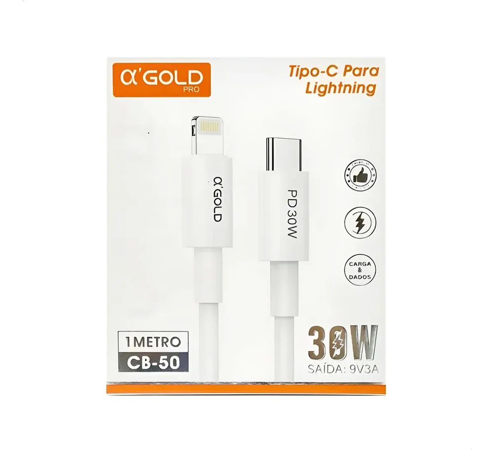 Cabo De Dados Type-c Para Iphone 1m 30w Agold Cb-50 Branco